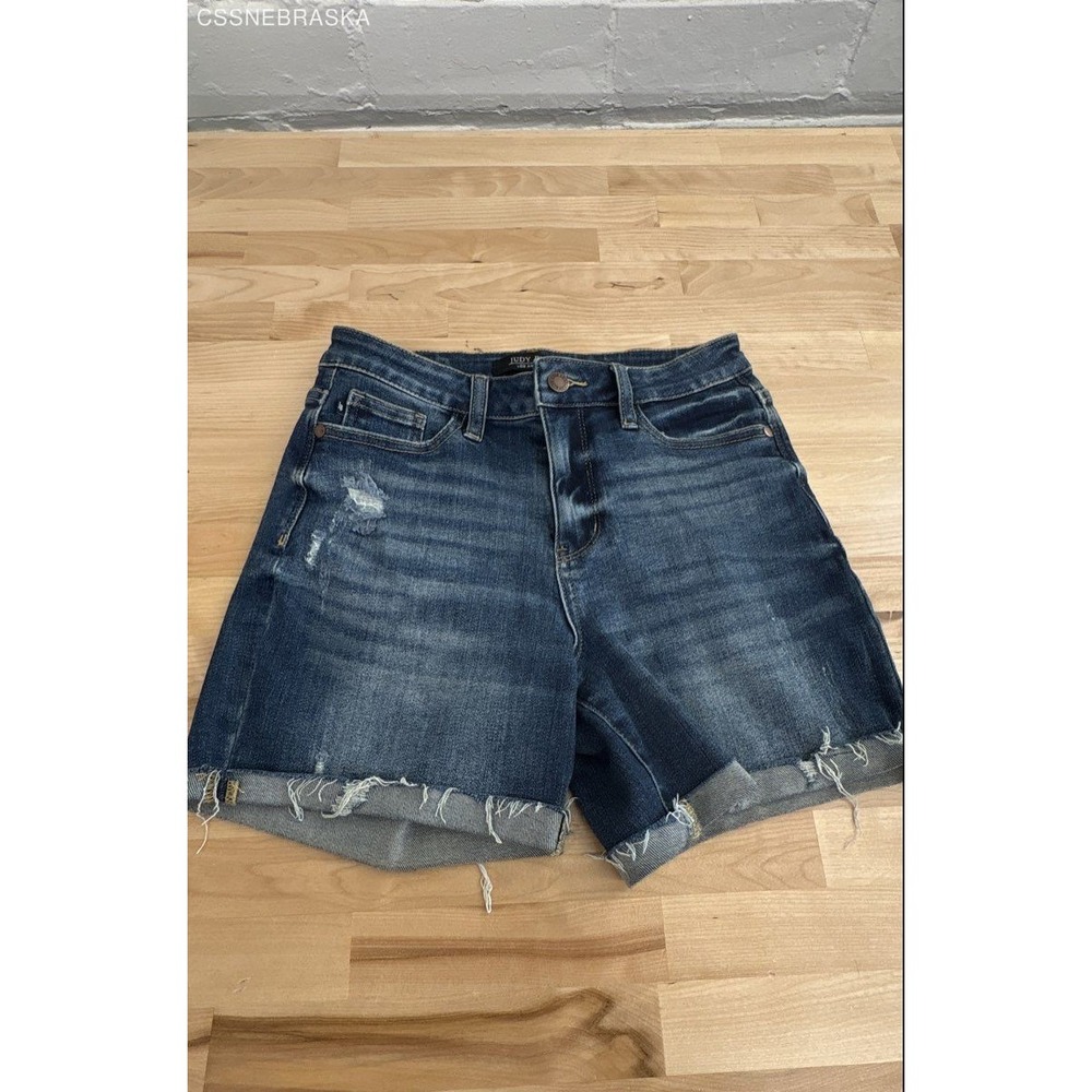 Judy Blue Blue Denim Jean Shorts L Distressed Raw Hem - Size S